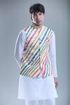 Buy_Aryavir Malhotra_Cream Soft Cotton Printed Stripe Nehru Jacket _Online_at_Aza_Fashions