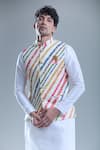 Shop_Aryavir Malhotra_Cream Soft Cotton Printed Stripe Nehru Jacket _Online_at_Aza_Fashions