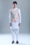 Aryavir Malhotra_Cream Soft Cotton Printed Stripe Nehru Jacket _at_Aza_Fashions