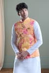 Buy_Aryavir Malhotra_Yellow Soft Cotton Printed Gardenia Nehru Jacket _at_Aza_Fashions