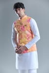 Aryavir Malhotra_Yellow Soft Cotton Printed Gardenia Nehru Jacket _Online_at_Aza_Fashions