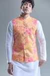 Buy_Aryavir Malhotra_Yellow Soft Cotton Printed Gardenia Nehru Jacket _Online_at_Aza_Fashions