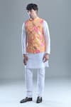 Shop_Aryavir Malhotra_Yellow Soft Cotton Printed Gardenia Nehru Jacket _Online_at_Aza_Fashions