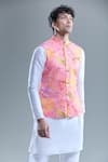 Buy_Aryavir Malhotra_Pink Soft Cotton Printed Autumn Leaf Nehru Jacket _Online_at_Aza_Fashions