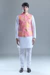 Aryavir Malhotra_Pink Soft Cotton Printed Autumn Leaf Nehru Jacket _at_Aza_Fashions