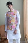 Buy_Aryavir Malhotra_Grey Soft Cotton Printed Autumn Leaf Botanical Nehru Jacket _at_Aza_Fashions