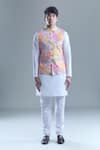 Buy_Aryavir Malhotra_Grey Soft Cotton Printed Autumn Leaf Botanical Nehru Jacket 