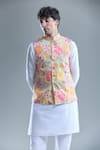 Buy_Aryavir Malhotra_Green Soft Cotton Printed Florette Nehru Jacket _Online_at_Aza_Fashions