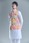 Aryavir Malhotra_Green Soft Cotton Printed Florette Nehru Jacket _at_Aza_Fashions