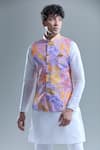 Aryavir Malhotra_Purple Soft Cotton Printed Garden Nehru Jacket _Online_at_Aza_Fashions