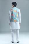 Shop_Arihant Rai Sinha_Blue Cotton Embroidery Leaf Print Nehru Jacket _at_Aza_Fashions