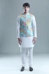 Buy_Arihant Rai Sinha_Blue Cotton Embroidery Leaf Print Nehru Jacket 