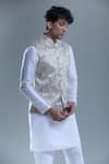 Aryavir Malhotra_Beige Jacquard Woven Paisley Nehru Jacket _Online_at_Aza_Fashions