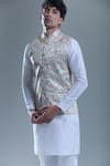 Buy_Aryavir Malhotra_Beige Jacquard Woven Paisley Nehru Jacket _Online_at_Aza_Fashions