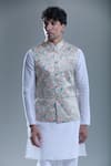 Shop_Aryavir Malhotra_Beige Jacquard Woven Paisley Nehru Jacket _Online_at_Aza_Fashions