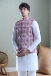 Buy_Aryavir Malhotra_Purple Soft Cotton Printed Diamond Nehru Jacket _at_Aza_Fashions