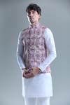 Aryavir Malhotra_Purple Soft Cotton Printed Diamond Nehru Jacket _Online_at_Aza_Fashions