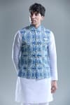 Arihant Rai Sinha_Blue Cotton Embroidery Zig Zag Print Nehru Jacket _Online_at_Aza_Fashions