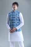 Buy_Arihant Rai Sinha_Blue Cotton Embroidery Zig Zag Print Nehru Jacket _Online_at_Aza_Fashions