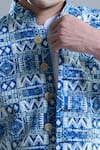 Buy_Arihant Rai Sinha_Blue Cotton Embroidery Zig Zag Print Nehru Jacket 