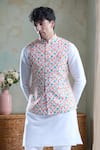 Buy_Aryavir Malhotra_Cream Soft Cotton Printed Diamond Checkered Nehru Jacket _at_Aza_Fashions