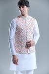 Buy_Aryavir Malhotra_Cream Soft Cotton Printed Diamond Checkered Nehru Jacket _Online_at_Aza_Fashions