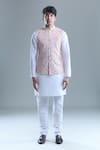 Aryavir Malhotra_Cream Soft Cotton Printed Diamond Checkered Nehru Jacket _at_Aza_Fashions