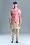 Aryavir Malhotra_Peach Kurta And Churidar Silk Embroidered Floral Woven Motif Bandi With Set _at_Aza_Fashions