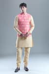 Buy_Aryavir Malhotra_Peach Kurta And Churidar Silk Embroidered Floral Woven Motif Bandi With Set 