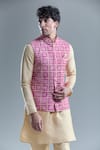 Buy_Aryavir Malhotra_Pink Kurta And Churidar Silk Embroidered Bandhani Floral Motif Bandi With Set _Online_at_Aza_Fashions