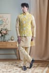 Buy_Arihant Rai Sinha_Gold Kurta And Churidar Silk Embroidered Bandhani Geometric Woven Bandi & Set _at_Aza_Fashions