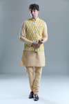 Buy_Arihant Rai Sinha_Gold Kurta And Churidar Silk Embroidered Bandhani Geometric Woven Bandi & Set _Online_at_Aza_Fashions