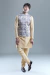 Buy Arihant Rai Sinha Blue Jacquard, Silk Embroidery Floral Woven Bandi With Kurta Set Online at Aza Fashions Buy_Arihant Rai Sinha_Blue Jacquard, Silk Embroidery Floral Woven Bandi With Kurta Set _Online_at_Aza_Fashions