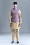 Shop_Aryavir Malhotra_Purple Kurta And Churidar Silk Embroidered Floral Bandi With Set _Online_at_Aza_Fashions