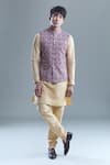 Aryavir Malhotra_Purple Kurta And Churidar Silk Embroidered Floral Bandi With Set _at_Aza_Fashions