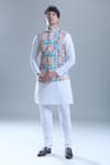 Buy_Aryavir Malhotra_Beige Kurta And Churidar Silk Printed Foil Geometric Bandi With Set _Online_at_Aza_Fashions