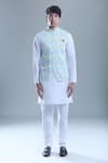 Buy_Arihant Rai Sinha_Blue Cotton, Silk Foil Printing Geometric Printed Bandi And Kurta Set _Online_at_Aza_Fashions