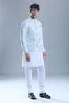 Arihant Rai Sinha_Blue Cotton, Silk Foil Printing Geometric Printed Bandi And Kurta Set _at_Aza_Fashions