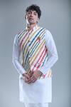 Aryavir Malhotra_Cream Kurta And Churidar Silk Printed Diagonal Stripe Detailed Bandi With Set _at_Aza_Fashions