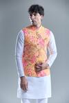 Shop_Arihant Rai Sinha_Yellow Kurta And Churidar Silk Printed Foil Botanical Bandi Set _Online_at_Aza_Fashions