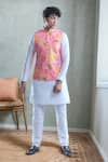 Buy_Aryavir Malhotra_Pink Kurta And Churidar Silk Printed Foil Botanical Bandi With Solid Set _at_Aza_Fashions