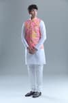 Aryavir Malhotra_Pink Kurta And Churidar Silk Printed Foil Botanical Bandi With Solid Set _Online_at_Aza_Fashions