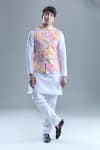 Buy_Aryavir Malhotra_Grey Kurta And Churidar Silk Printed Foil Floral Botanical Bandi With Solid Set 