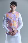 Buy_Aryavir Malhotra_Purple Kurta And Churidar Silk Printed Foil Garden Bandi With Set _Online_at_Aza_Fashions