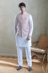 Buy_Aryavir Malhotra_Cream Kurta And Churidar Silk Printed Geometric Foil Detailed Bandi With Set _at_Aza_Fashions