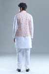 Shop_Aryavir Malhotra_Cream Kurta And Churidar Silk Printed Geometric Foil Detailed Bandi With Set _at_Aza_Fashions