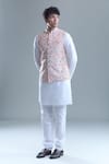 Buy_Aryavir Malhotra_Cream Kurta And Churidar Silk Printed Geometric Foil Detailed Bandi With Set _Online_at_Aza_Fashions