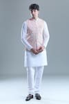 Aryavir Malhotra_Cream Kurta And Churidar Silk Printed Geometric Foil Detailed Bandi With Set _at_Aza_Fashions