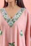 Shop_Samyukta Singhania_Pink Cotton Embroidery V-neck Resham Kaftan _Online_at_Aza_Fashions