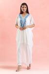 Samyukta Singhania White Georgette Embroidery V-neck Paisley Kaftan at Aza Fashions Samyukta Singhania_White Georgette Embroidery V-neck Paisley Kaftan_at_Aza_Fashions